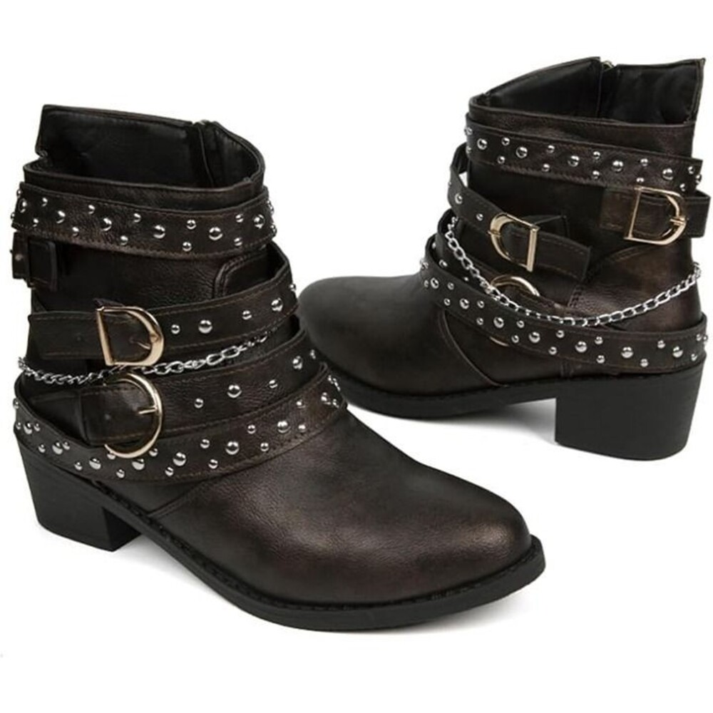 Low Block Heeled Gothic Ankle Boots - Picture 4 of 6